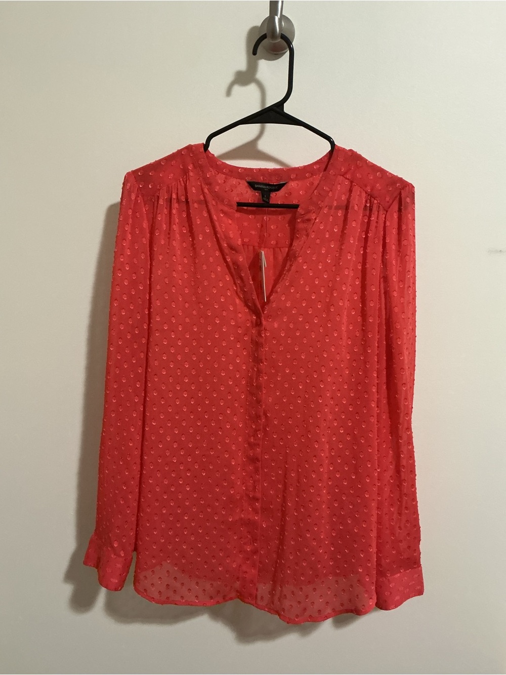 New! Banana Republic Business Office Coral Textured Long-Sleeve Blouse NWT